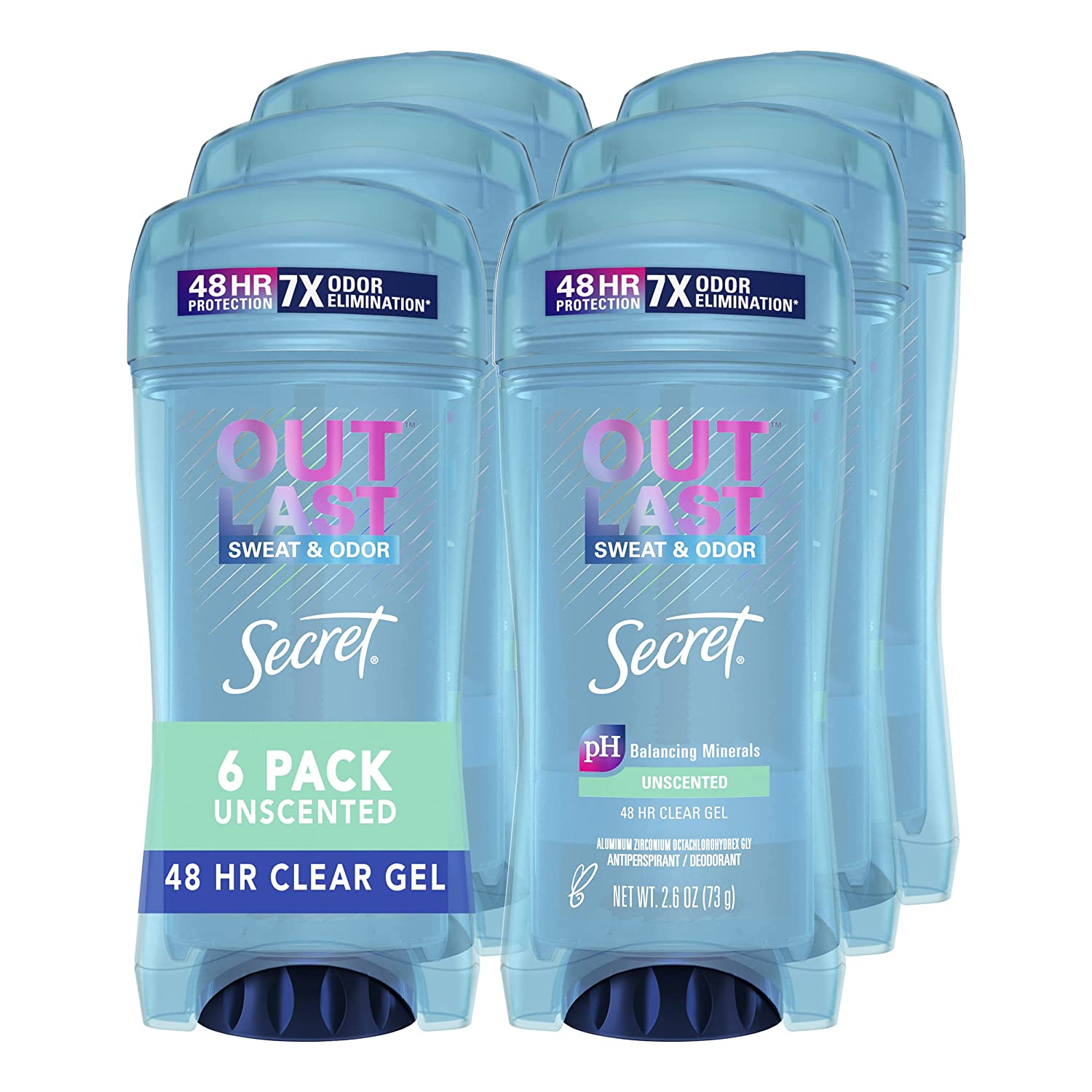 230816075506790_1 Secret Antiperspirant Deodorant for Women, Unscented, Clear Gel, Outlast Xtend, 2.6 Oz (Pack of 6) (Packaging May Vary) - Image 1